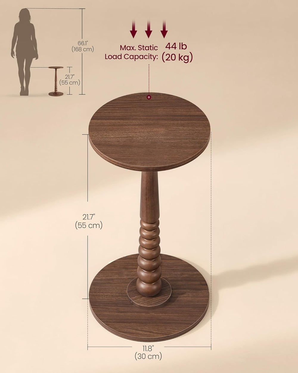 VASAGLE Round Side Table, Small Drink End Table, Solid Wood Leg | Accent Nigh...