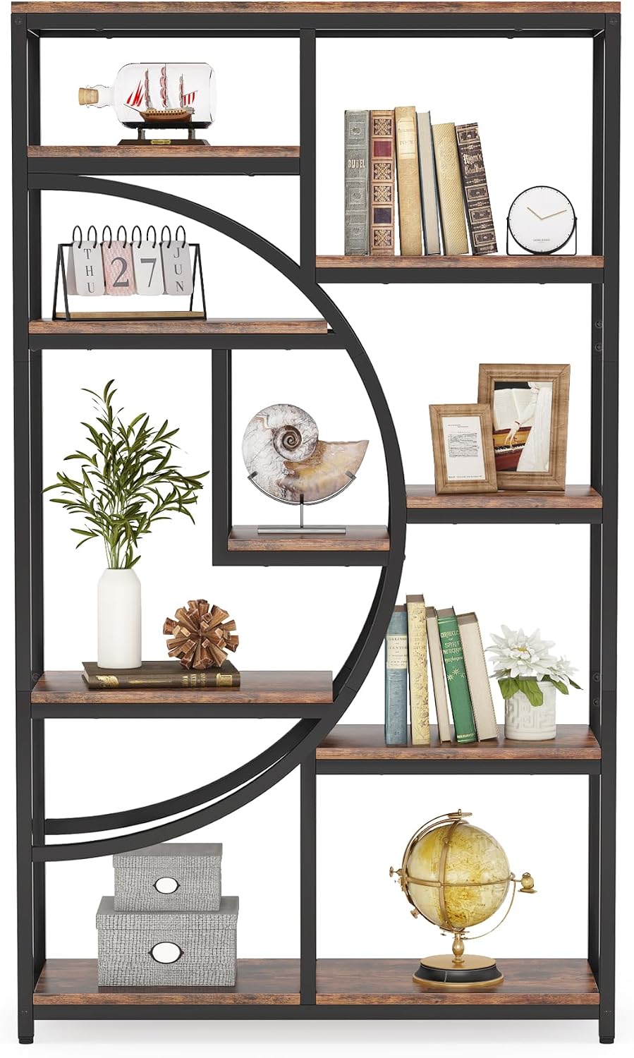 Tribesigns Industrial Bookshelf Bookcase with 9 Open Shelf (Rustic Brown)