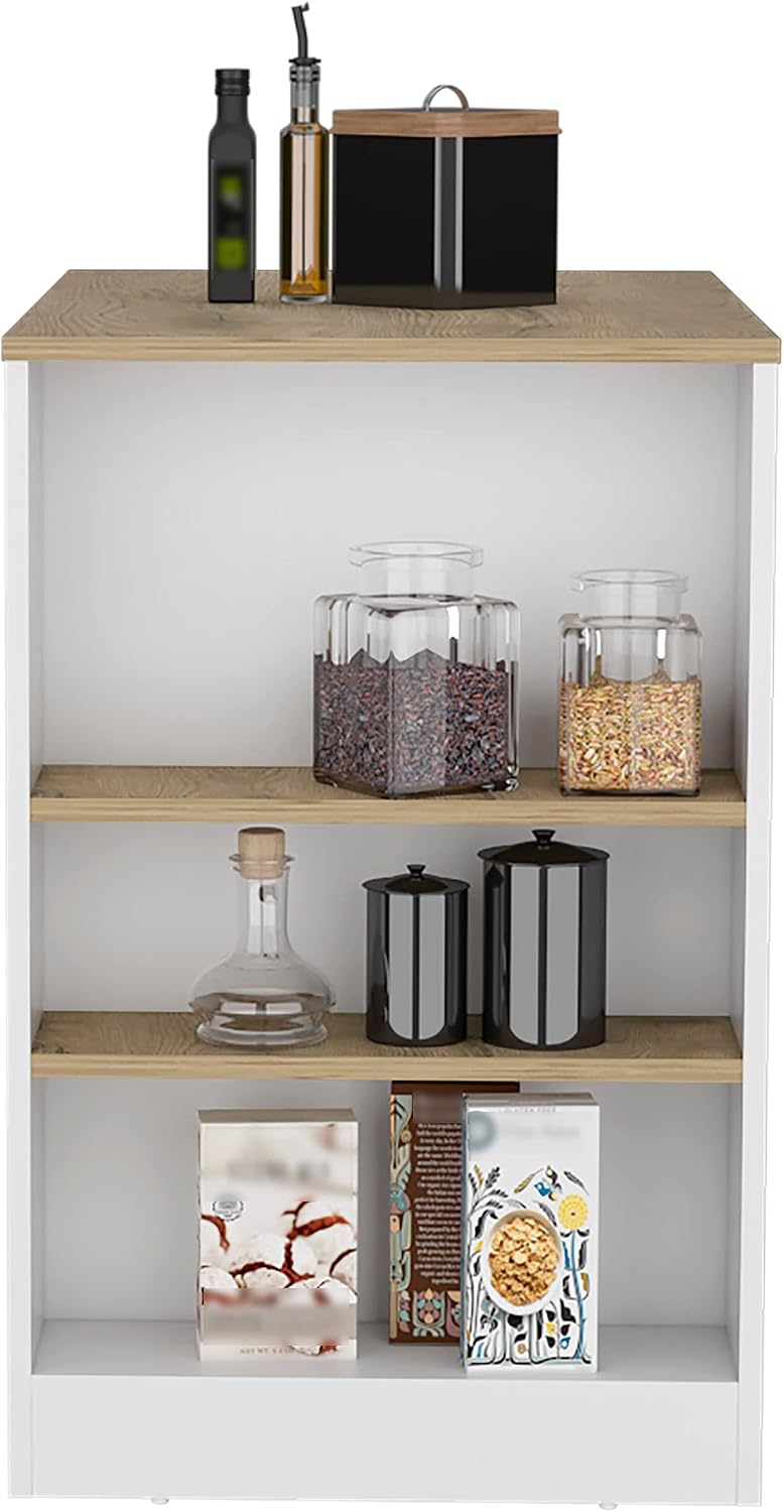 Kitchen Island, Kitchen Bar Table 36" H, with 3-Side Shelves, White/Maca...