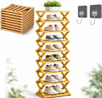 The 9-Tier No-Assembly Bamboo Rack, 2026 Upgraded Foldable Shoe Organizer , Tall Narrow Corner Shoe Shelf / Storage Stand for Entryway Closet Dorm, 2-9 Tiers, Natural or Tea Color (Nature,9Layer)