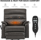 DYNOX 400 lbs Big and Tall Seniors Extended Footrest Power Lift Recliner Chair, Dual Motor, Extra-Wide Seat, Lay Flat, Heat & Massage, USB-C, Faux Leather Grey, 9298L