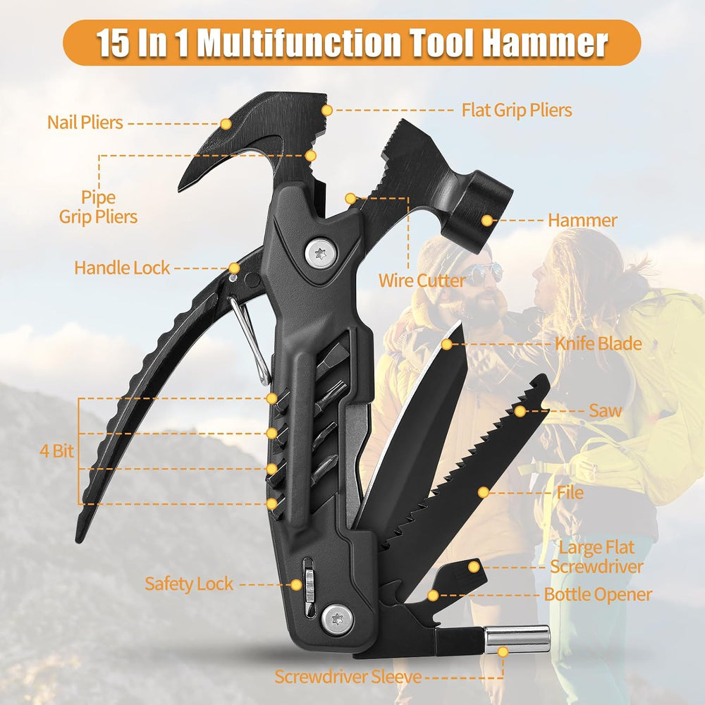 Gifts for men,Multitool Hammer 15 in 1 Camping Accessories Survival Gear, Sto...