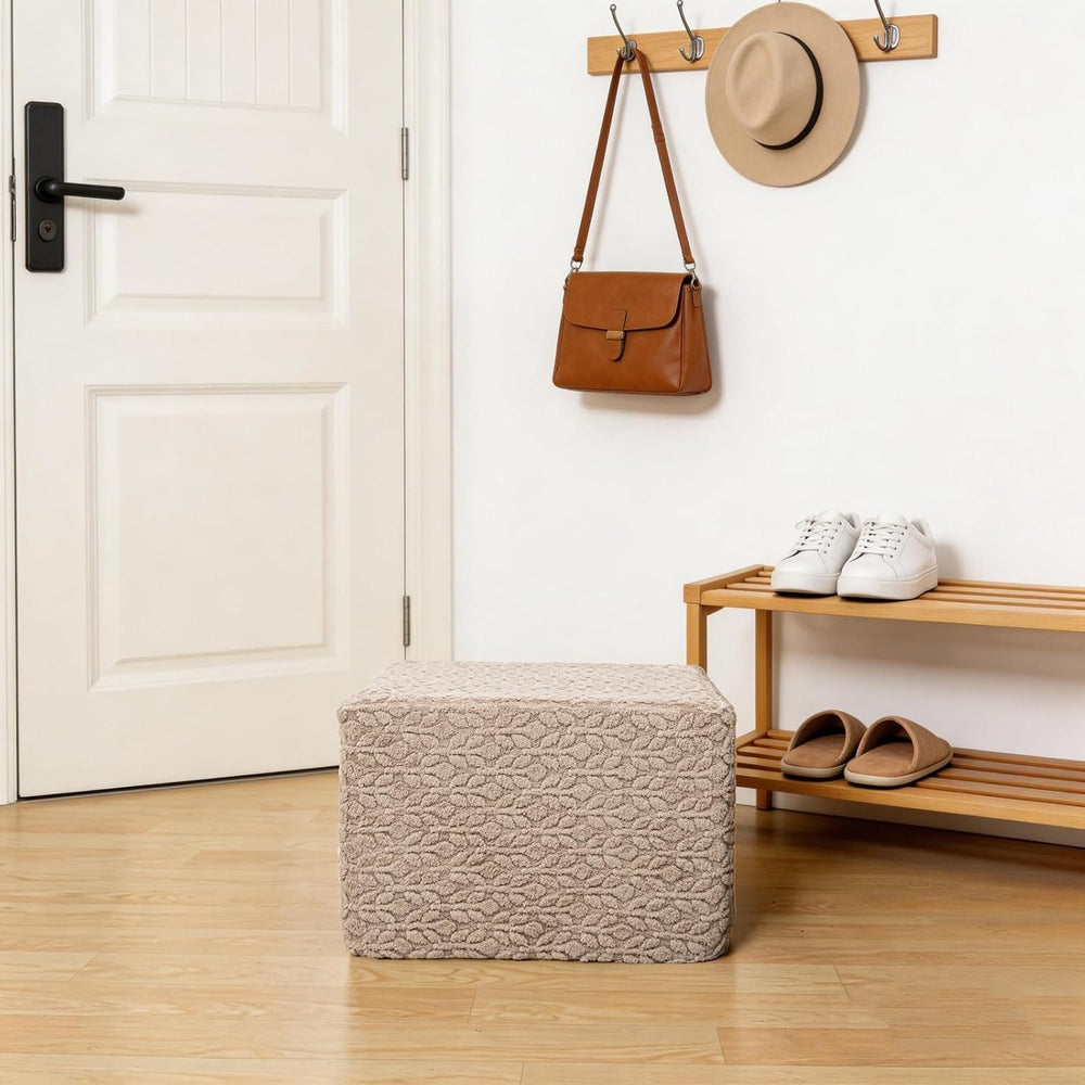 Square Stuffed Pouf Ottoman Poufs with One-Piece Seamless Foam Filling, Furry...