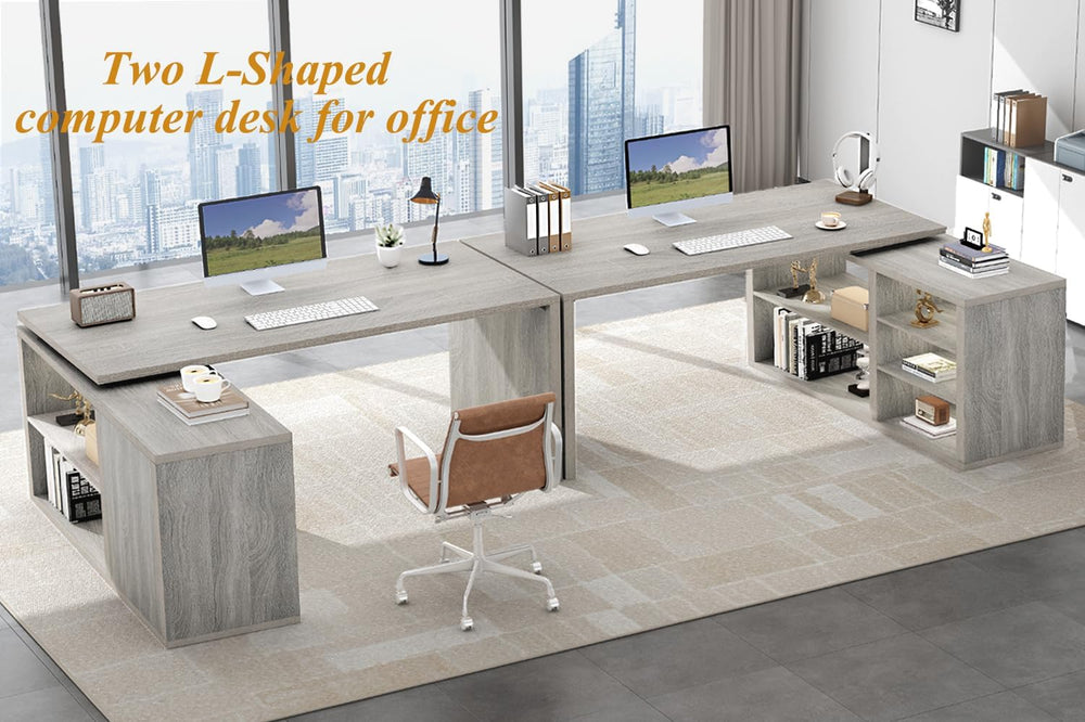 HSH L Shaped Corner Desk, Reversible Computer Desk, Light Grey, 55 Inch