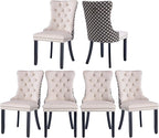 Velvet Dining Chairs Set of 6, High-end Tufted Upholstered Dining Chair with Back Ring Pull, Nailhead Trim and Solid Wood Legs, Modern Dining Room Chairs for Dining Room, Beige &Patterned