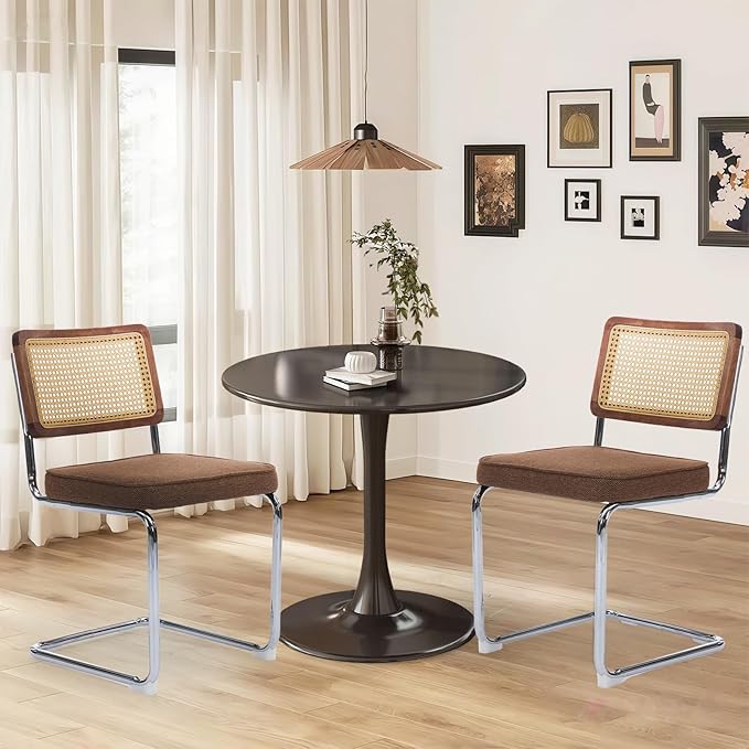 3-Piece 23.6" Round Dining Table Set for 2 with Upholstered Chairs – Space-Saving Modern Small Kitchen Cafe Bistro Set(Coffee Linen Chair)