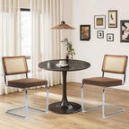 3-Piece 23.6" Round Dining Table Set for 2 with Upholstered Chairs – Space-Saving Modern Small Kitchen Cafe Bistro Set(Coffee Linen Chair)