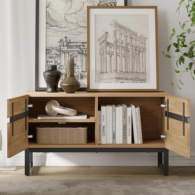 WAMPAT Modern TV Stand for TVs Up to 40 Inch, Entertainment Center Media Console with Storage Cabinet, TV Console for Living Room, Oak