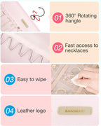 BAGSMART Hanging Jewelry Organizer Storage Roll with Hanger Metal Hooks Double-Sided Jewelry Holder for Earrings, Necklaces, Rings on Closet, Wall, Door, 1 piece, Medium, Pink