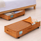 Premium Vegan Leather Under Bed Storage with Wheels | Low Profile Rolling Storage Box with Metal Frame | Pull-Out Underbed Organizer for Clothes, Shoes & Books | Space-Saving Storage Solution