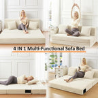 Single Size Folding Sofa Bed - 4 in 1 Convertible Sleeper Chair - High Density Memory Foam Futon Couch - Foldable Bed for Living Room Bedroom (Beige)