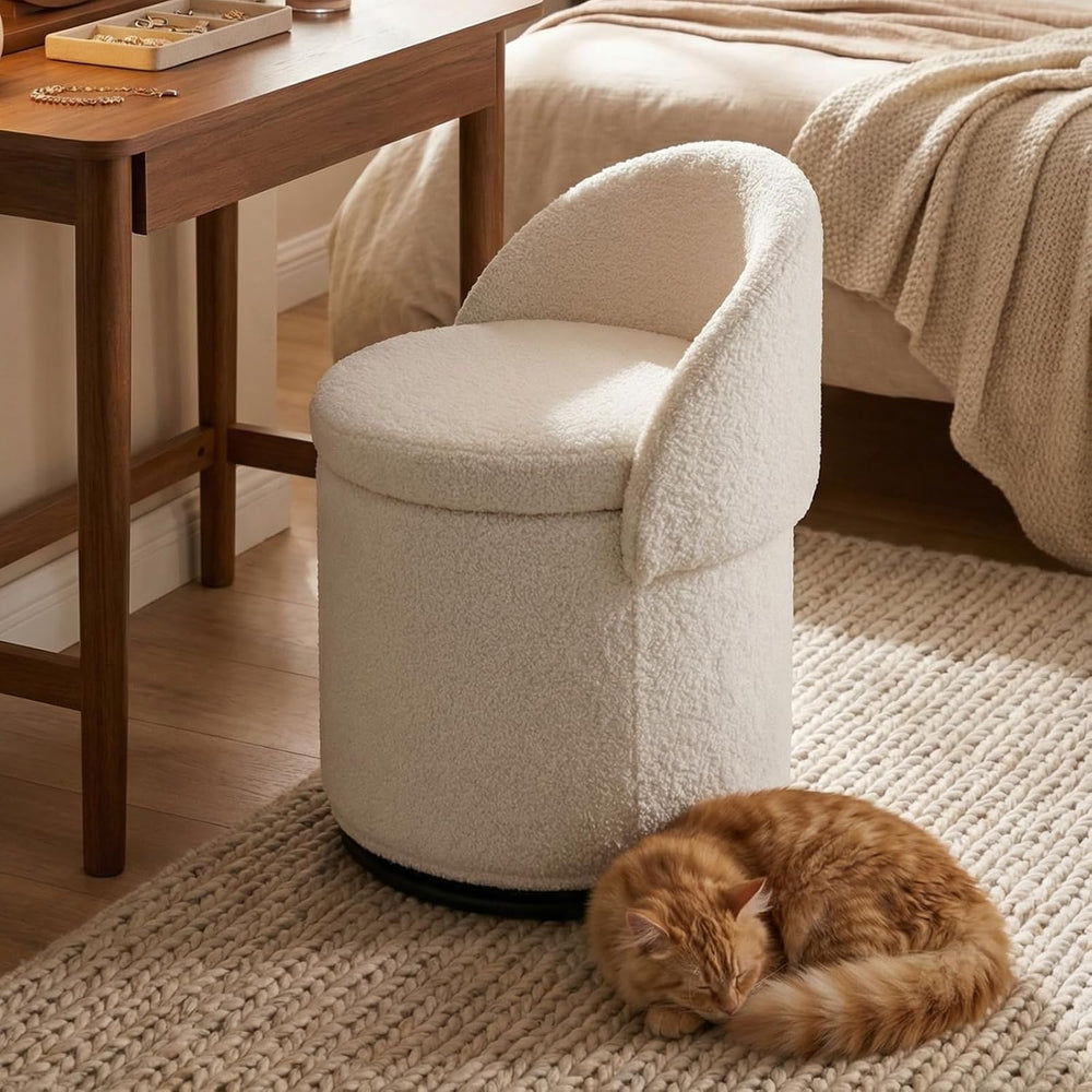 Ya-Home Modern Swivel Ottoman Vanity Chair, Sherpa Upholstered Barrel Club Ch...