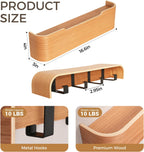 Wall Coat Rack Floating Shelves Modern Coat Rack Wall Mount with Storage Entryway Shelf Wooden Hanger 20 Inch 4 Hidden Metal Hooks for Living Room Bedroom (Oak, 4 Hooks)