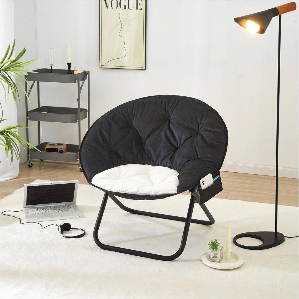 Urban Lifestyle Colorblock Micromink Saucer™ Chair with Black Legs, Black/White