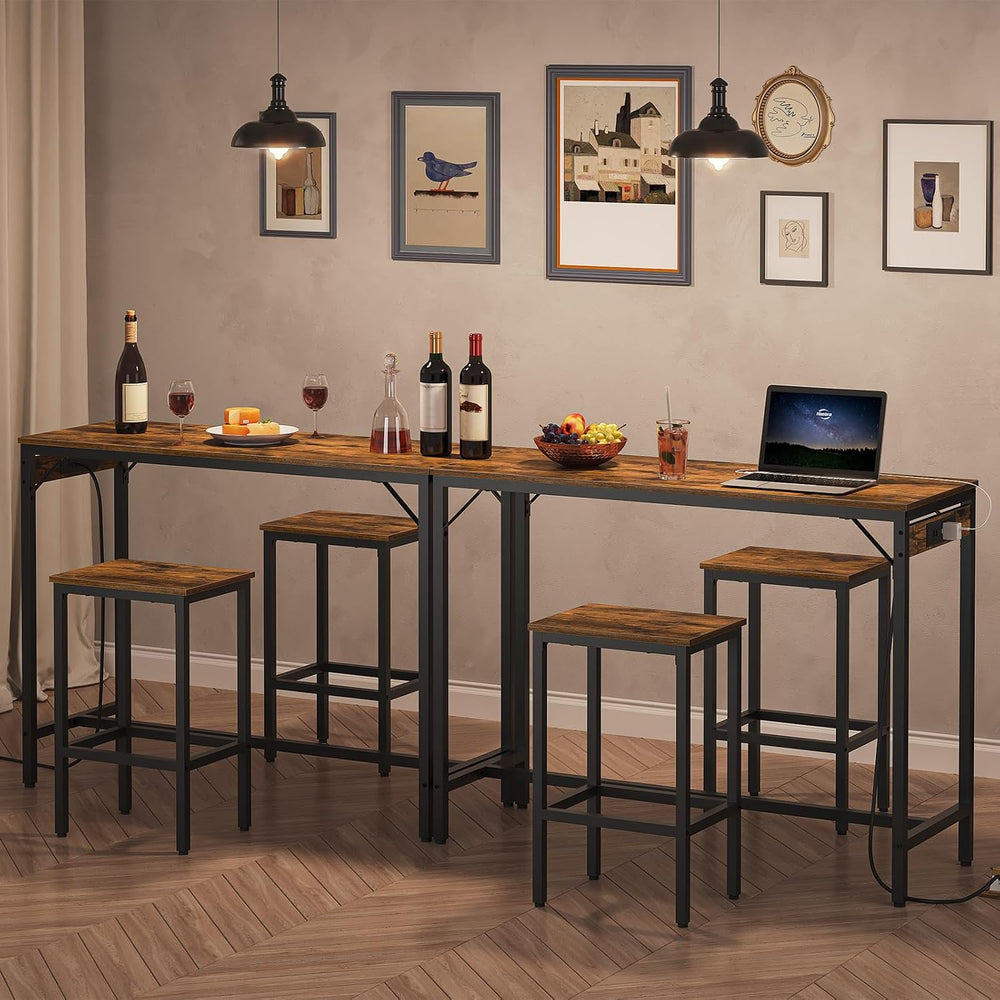 HOOBRO Bar Table and Chairs Set, 47.2" Dining Table Set with Power Outle...