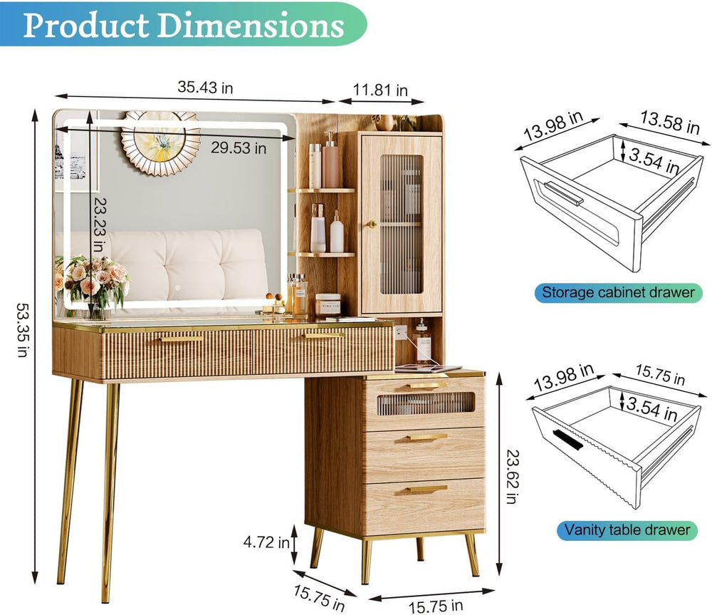Arulvmrn Vanity Desk with 29.53" HD Lighted Mirror, 47.24" Big Mode...