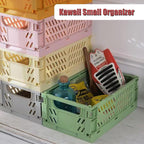 Pastel Plastic Storage Baskets 2 Pack, Collapsible Crates for Organizing, Space-Saving Bins for Kitchen, Office, Bedroom (Orange, Medium:9.8" x 6.5" x 3.8")