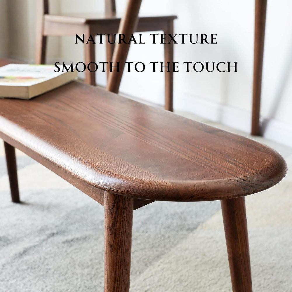 100% Solid Oak Dining Bench, Wood Bench for End of Bed with Rounded Corners, ...