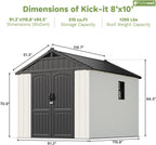 Patiowell 8 x 10 FT Resin Outdoor Storage Shed with Floor and Light, Large Plastic Barn with Lockable Door for Garden Tools, Backyard, Bike Storage, Easy Installation in Beige (Kick-it Shed)