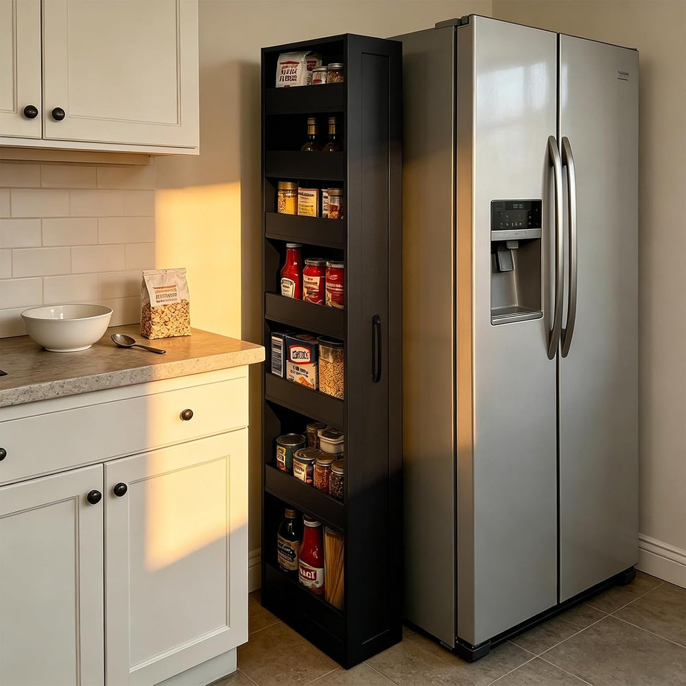 JOYSOURCE Narrow Rolling Storage Cart 8 inch Pull-Out Rack Black Pantry | 71&...