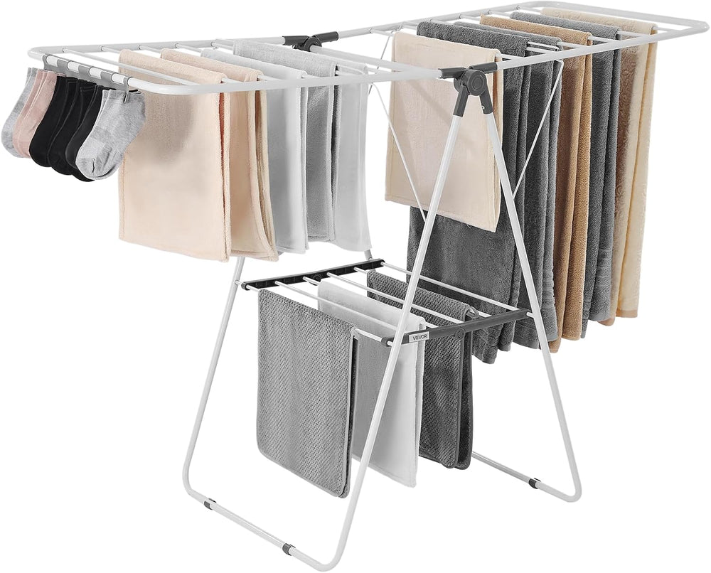 VEVOR Clothes Drying Rack, 2-Tier Foldable Laundry Dryer Rack with Sock Clips...