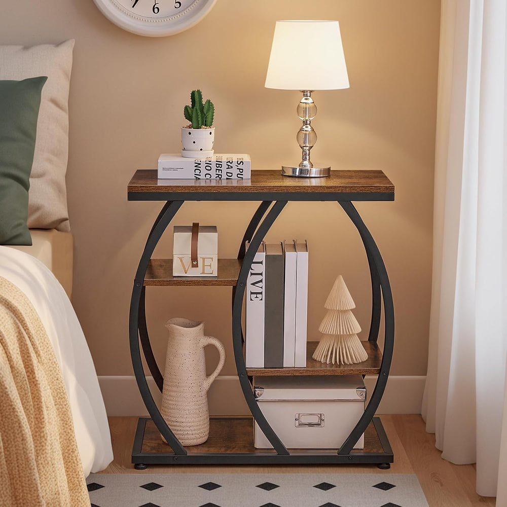 HOOBRO Industrial End Table, 4 Tier End Table with Storage Shelves, Small Sid...