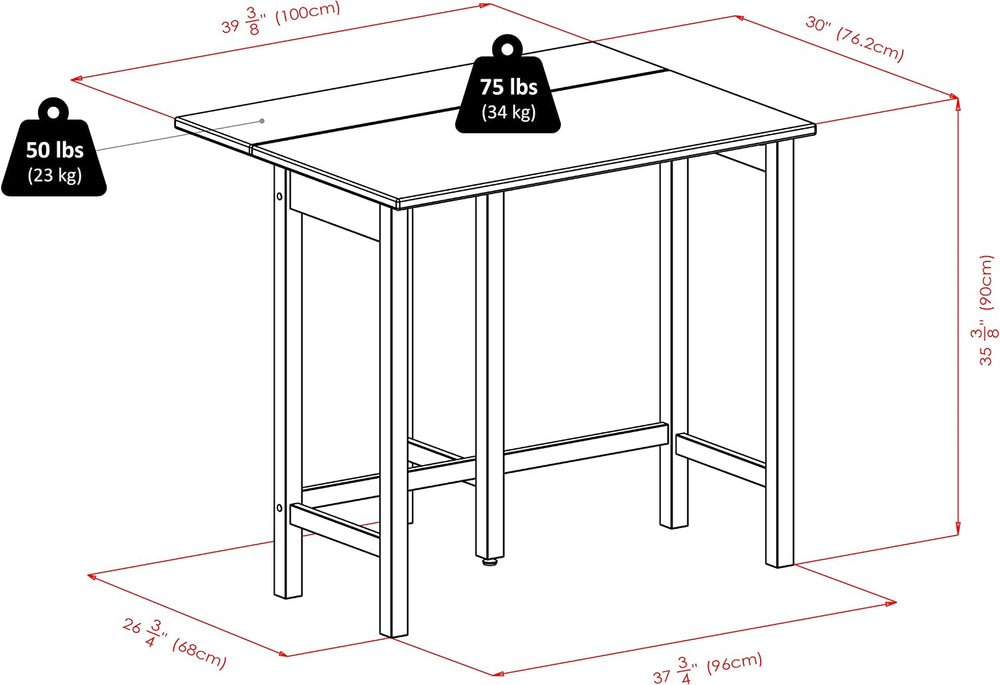 Winsome Lynnwood Collection 3 Piece Drop Leaf Table with 2 Counter V-Back Sto...