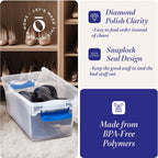 HOMZ 5-Pack Latching Lid, Clear Plastic Storage Organizer Bins, 7.5 Quart, Blue Latch - Stackable Organizing Containers for Home, Garage, and Office