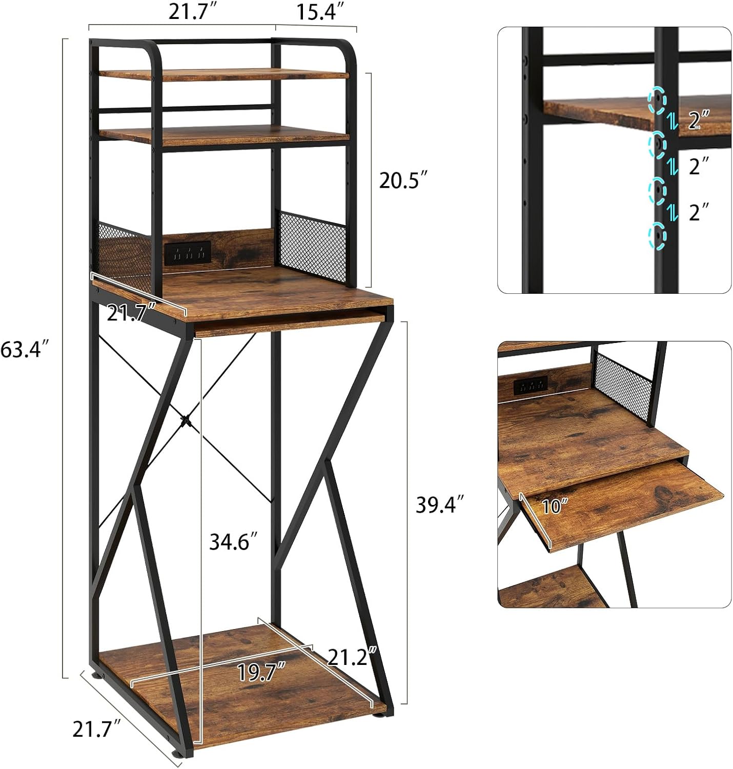 PUNCIA 4-Tier Mini Fridge Stand with Outlet, Coffee Bar Organizer, Retro | Coffee Station with Fridge Space, Tall Refrigerator Cabinet & Microwave Shelf Bakers Rack for Kitchen Dorm Pantry Apartment