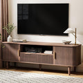 Fluted TV Stand, 62 Inch Mid Century Modern Media Console Table with Sliding Tambour Door Farmhouse Sideboard Buffet Cabinet Fits TVs up to 75 inch, Wood Entertainment Center for Living Room
