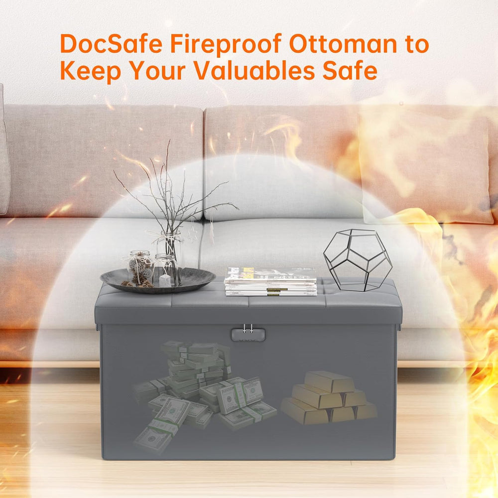 DocSafe Storage Ottoman Bench with Lock,Fireproof 30 Inches Folding Bench Foo...