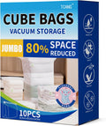 Vacuum Storage Bags, 10 Pack Jumbo Cube Bag (31.4 * 39.3 * 14.9 Inch), 80% Space Saver Extra Large Vacuum Seal Bags for Clothing, Comforters, Blankets, Bedding, Closet Organization Space Saving
