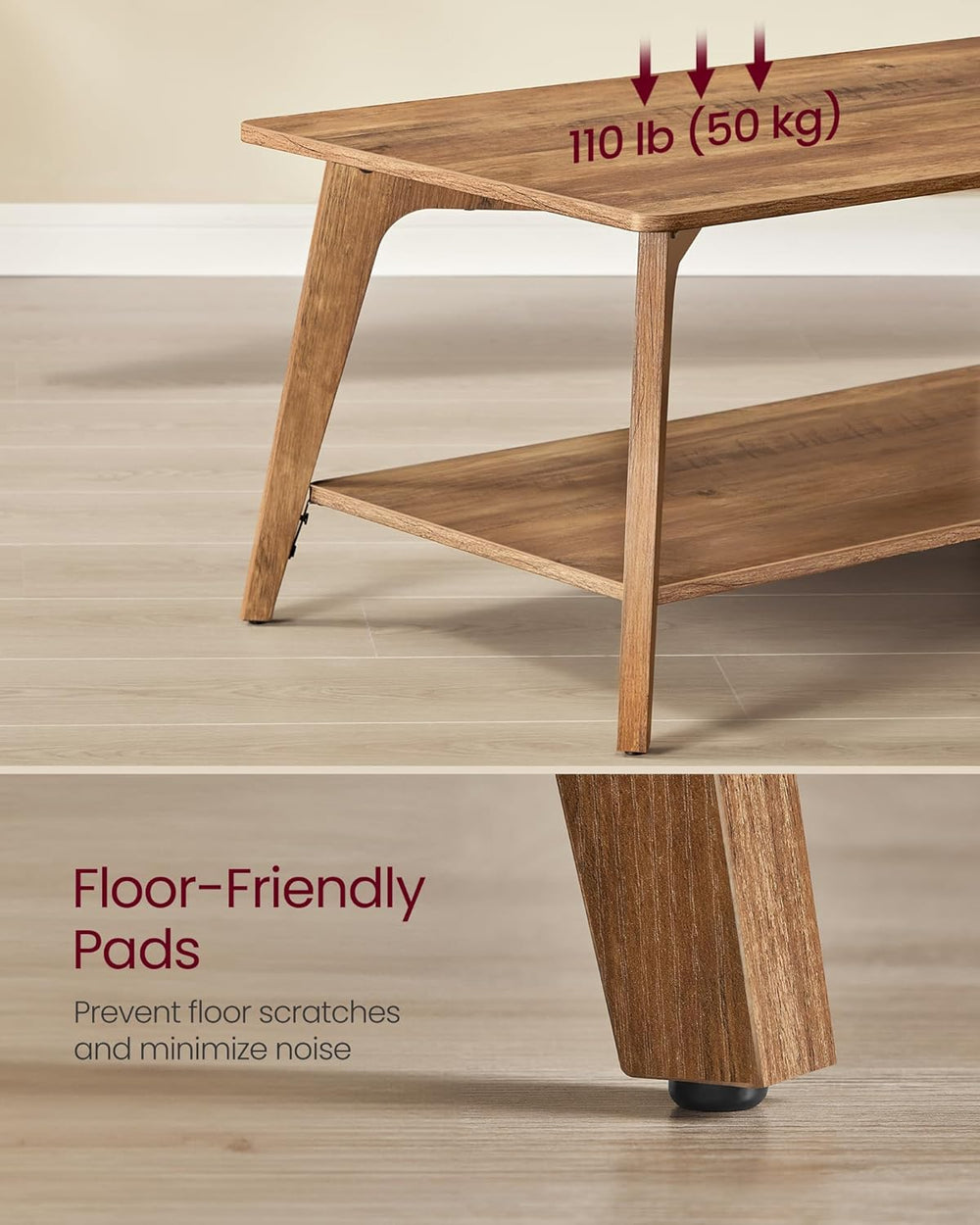 VASAGLE MAEZO Collection - Coffee Table, 2-Tier Center Table with Storage, Ta...