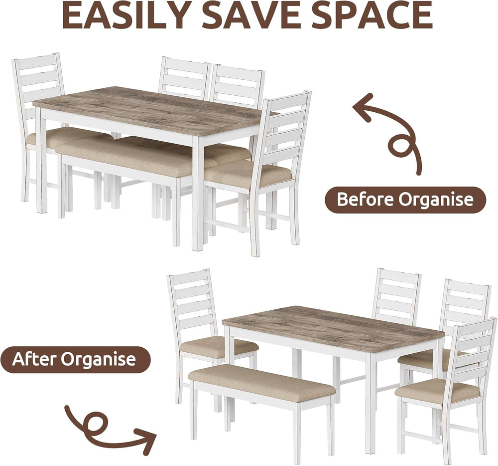 59" Dining Table Set Farmhouse Rectangular White Kitchen Room Table &amp...