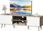 SUPERJARE TV Stand for 55 Inch TV, Entertainment Center with Adjustable Shelf, 2 Cabinets, TV Console Table, Media Console, Solid Wood Feet, Cord Holes, for Living Room, Bedroom, Gray and White