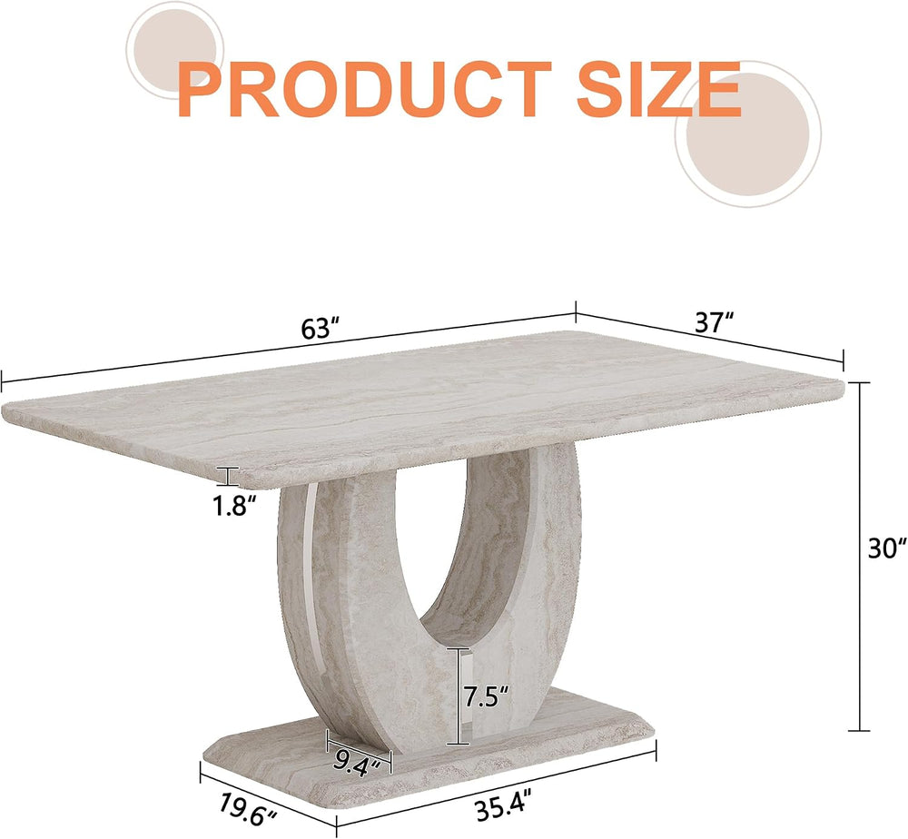 63" Faux Marble Dining Table for 4–6, Modern Rectangular Kitchen Table w...