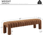 63" Bedroom Bench, Upholstered Entryway Bench, Modern End of Bed Ottoman with Solid Wood Legs and Adjustable Foot Pegs for Entryway, Dining Room and Living Room (Rust Brown Boucle)