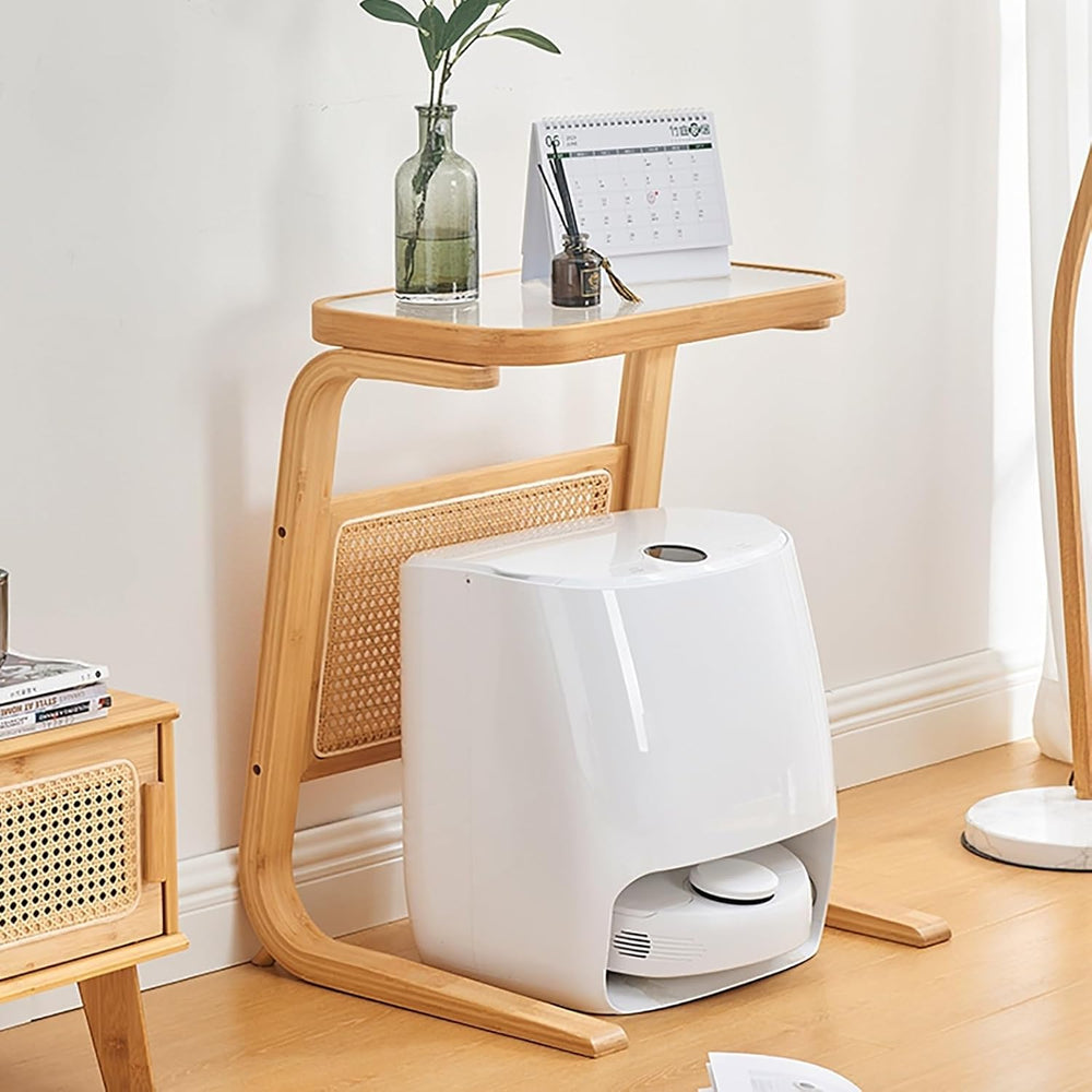 Side Table with Glass Top Over The Robot Storage Shelf C-Shaped End Table Swe...