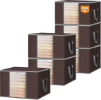 BALEINE 6 Pack Clothes Storage Bags, 16 Gallon Storage Containers with Reinforced Handle, Sturdy Zipper, Closet Organizer for Blanket, Comforter, Pillow, Bedding (Brown, 6 Pack)