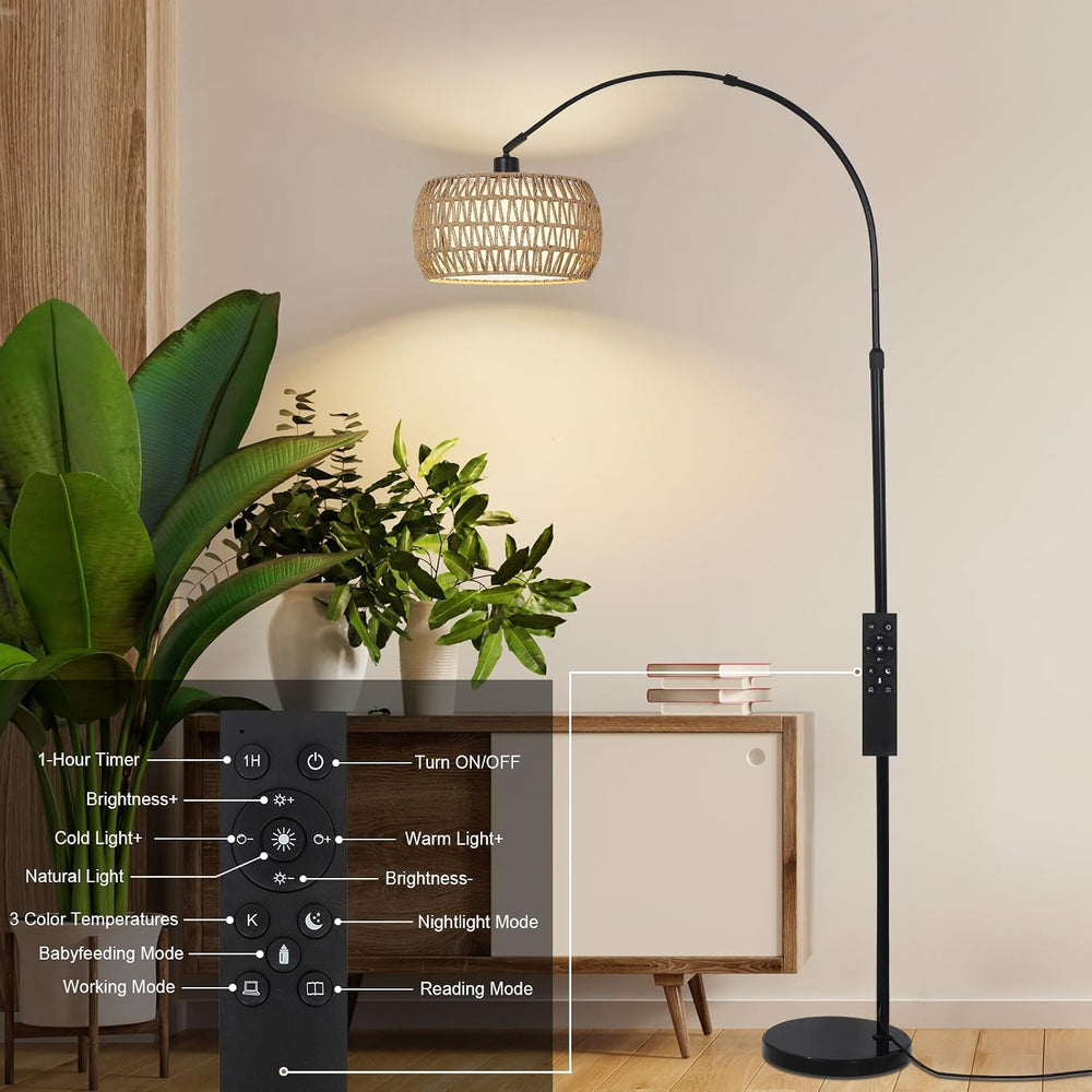 Arc Floor Lamps for Living Room with 3 Color Temperatures, Black Standing Lam...