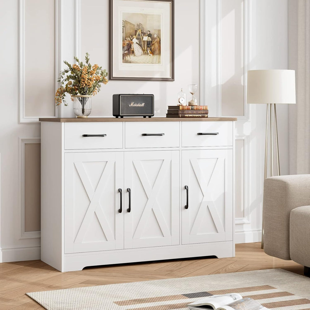 HOSTACK Kitchen Buffet Cabinet with Storage, Sideboard Coffee Bar, White | Fa...