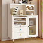 Tall Kitchen Storage Hutch Cabinet, Pantry Cabinet with Storage Drawers, Coffee Bar Workstation, Freestanding Kitchen Cupboard, for Dining Room, Living Room(White,135x100cm/53.1x39.4in)