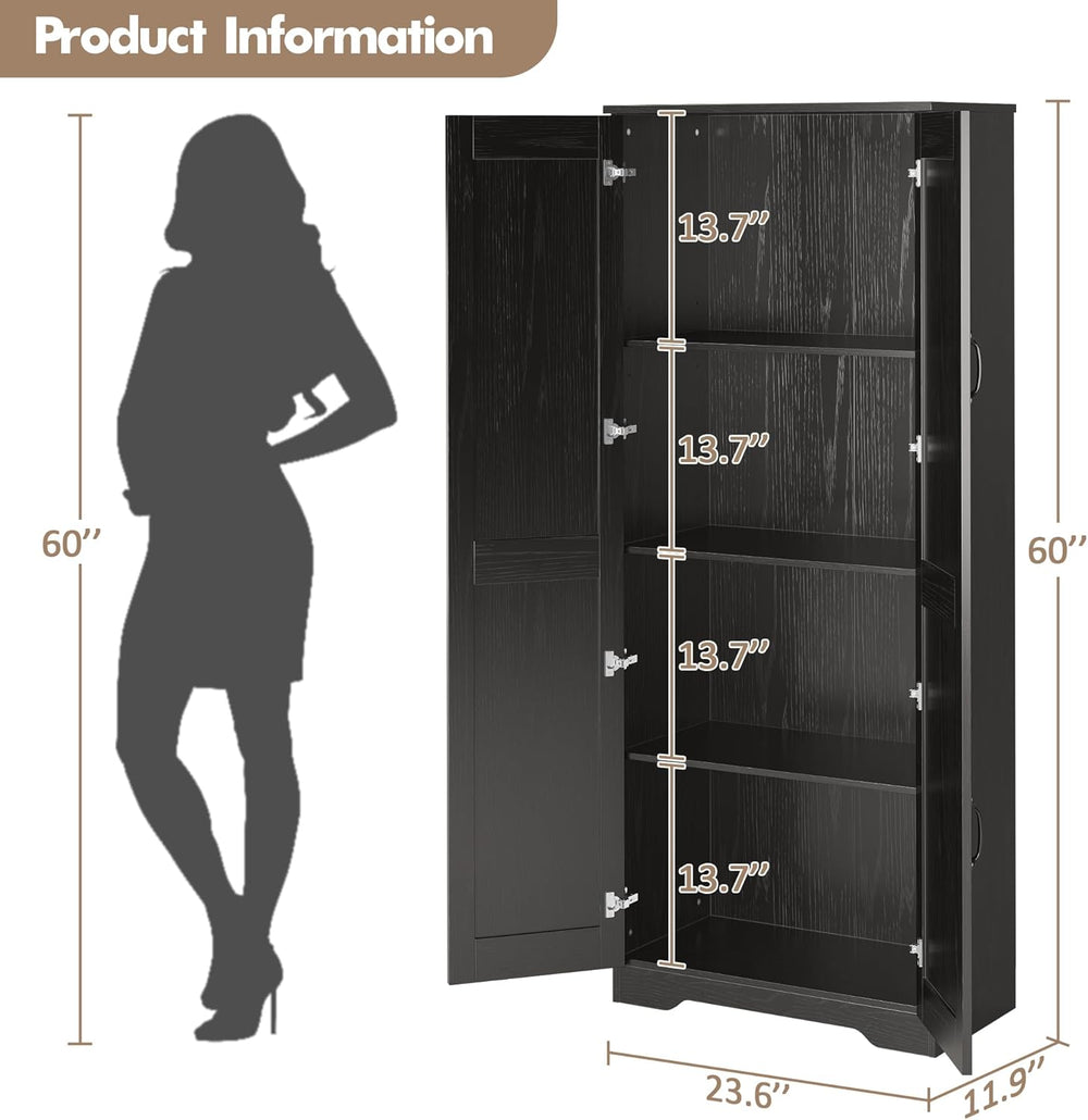 Garvee Tall Pantry Cabinet, 60" Kitchen Storage Cabinet with 2 Doors &am...