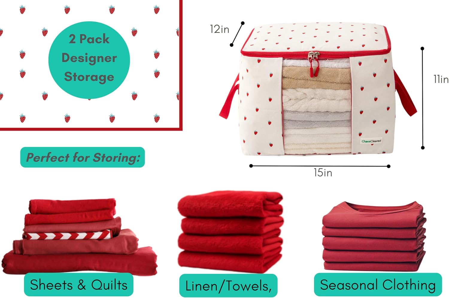 Canvas Storage Bags 2 Pack (Strawberry Bag 2 Pack)