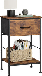 WLIVE Nightstand, Bedside Side Table for Bedroom, Dorm with Steel Frame, Night Stand End Table with Fabric Storage Drawer, Easy Assembly, Rustic Brown Wood Grain Print, 11.73''D 15.67''W 25.03" H