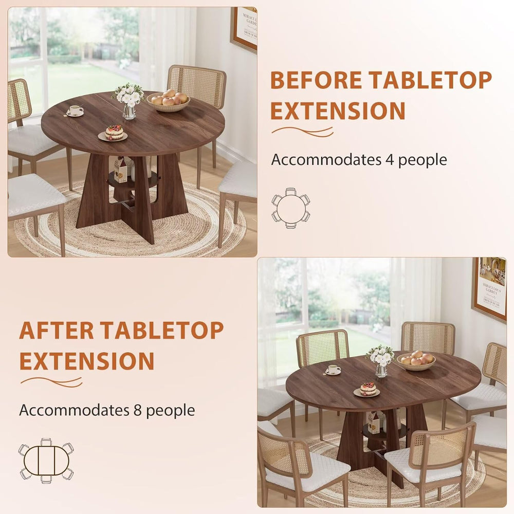 Extendable Round Dining Table for 4-8, 43.3in-59in Modern Kitchen Dining Tabl...