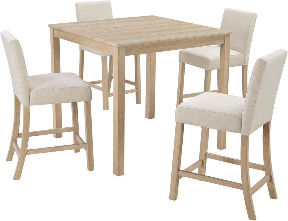 RuiSiSi 5-Piece Counter Height Dining Table Set, Square Dining Table White wi...