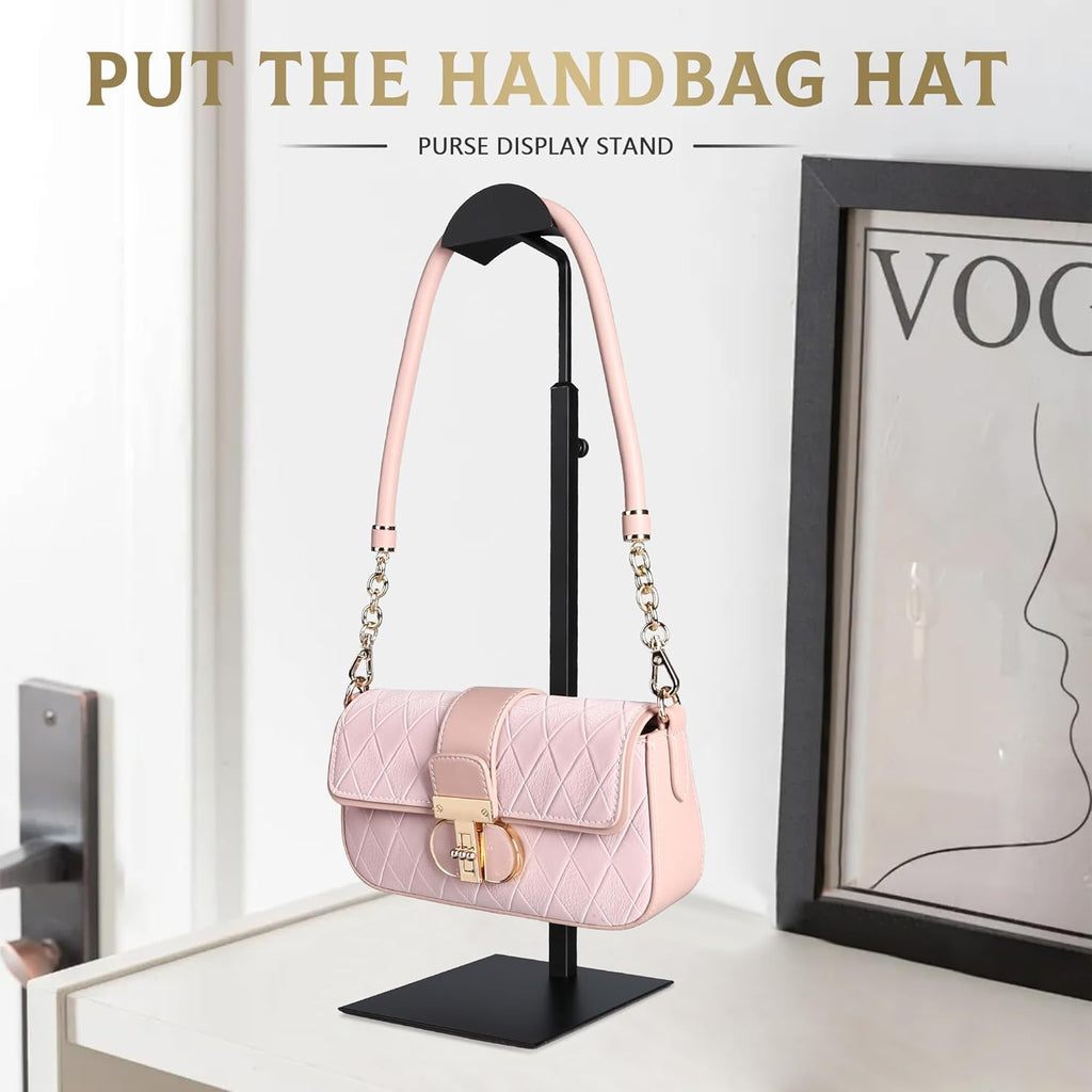 Purse Display Stand Adjustable Height Black Purse Rack for Handbags Necklaces Scarves Hats & Headphones 14" - 24" Purse Hanger Shelf for Retail Display