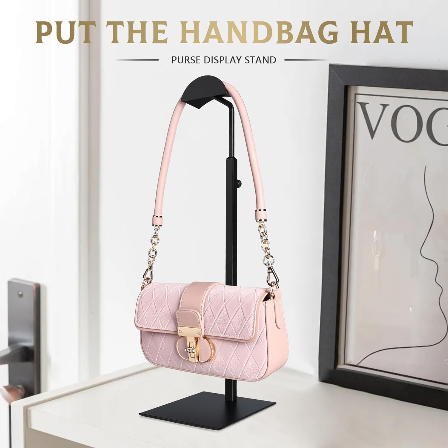 Purse Display Stand Adjustable Height Black Purse Rack for Handbags Necklaces Scarves Hats & Headphones 14" - 24" Purse Hanger Shelf for Retail Display