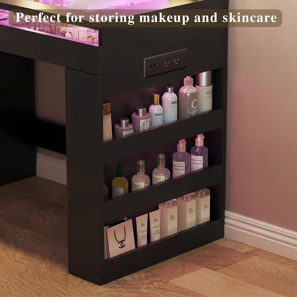 HUAHUU Vanity Desk with Lighted Mirror & Transparent Top, Makeup Vanity D...